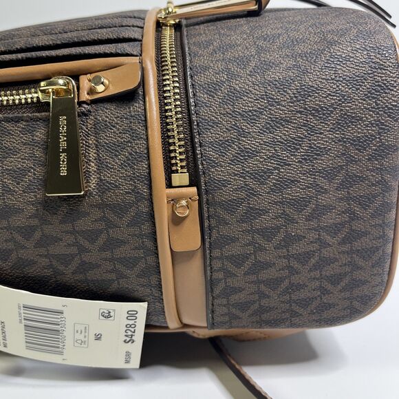 Michael Kors Rhea Medium Pleated Logo Backpack Brown Acorn NWT - Picture 14 of 16
